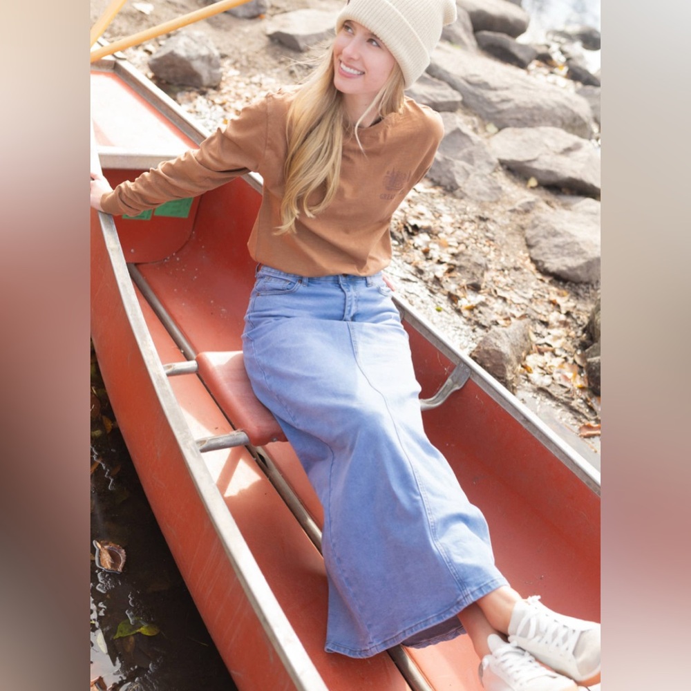Inherit Co. Reece Modest Denim Maxi Skirt Size 8